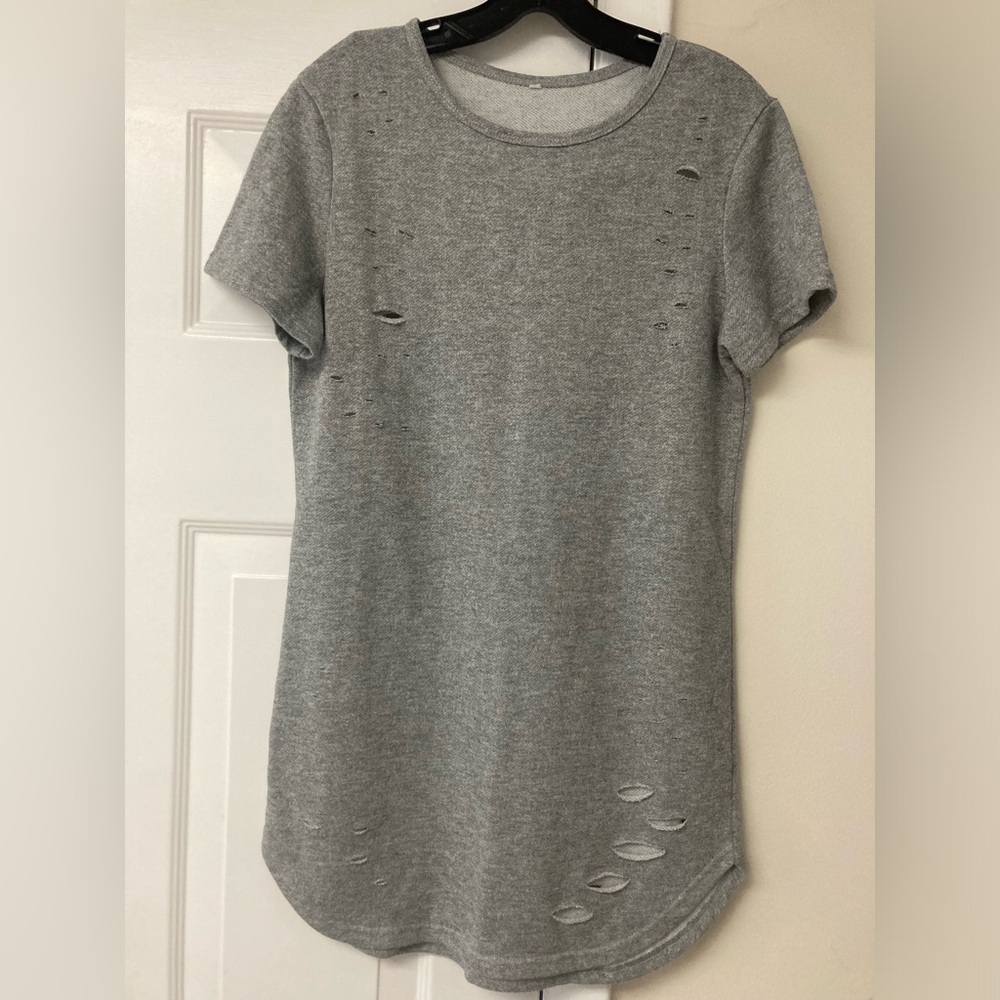 Distressed Dress Heather Gray Short Sleeve sz S